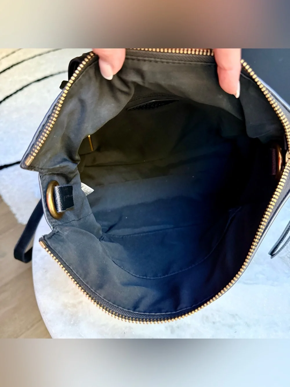 Fossil Elina Black Pebbled Leather Backpack Crossbody Satchel - VGUC